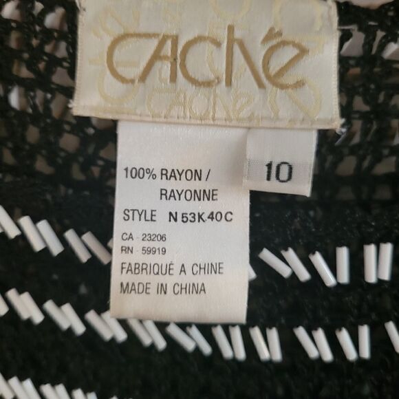 "Cache" Woman's mid Sleeve top Size: 10 black with white beads Pre-owned - Picture 4 of 6